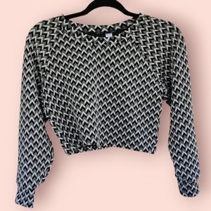 American Apparel Size Large Crop Top Black White Gray Long Sleeve Workout